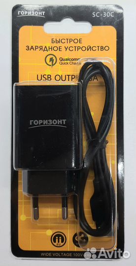 Сетевое з/у 5V 3000mA micro USB Горизонт SC-30C bl