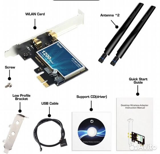 Wi-Fi адаптер PCI-E 2,4/5 ггц AC1200 + Bluetooth