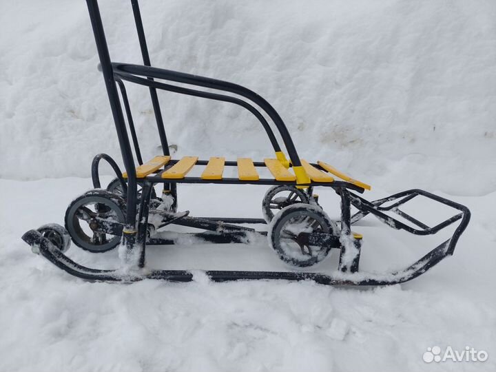 Детские санки на колесах с шерстяным матрасом