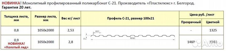 Монолитный профилированный поликарбонат