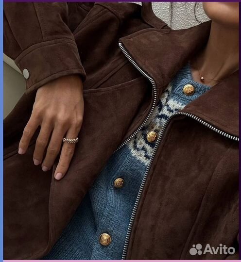 Коричневая бомбер-косуха из экокожи