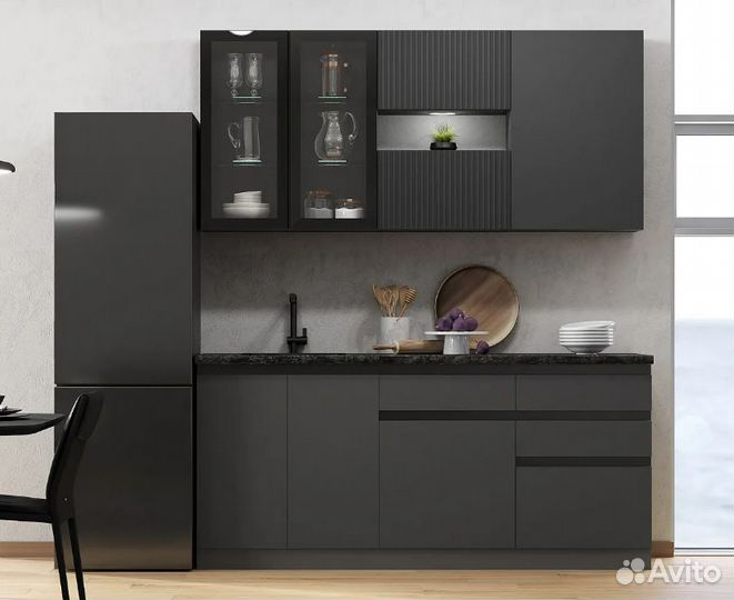 Кухня Техно-6 2.0 м графит / графит софт