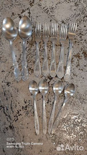 Ложки, вилки, мельхиор, столовые приборы, серебро