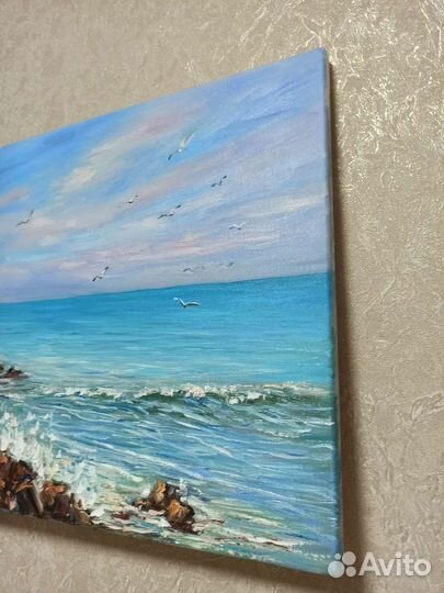 Морской пейзаж маслом картина холст море берег