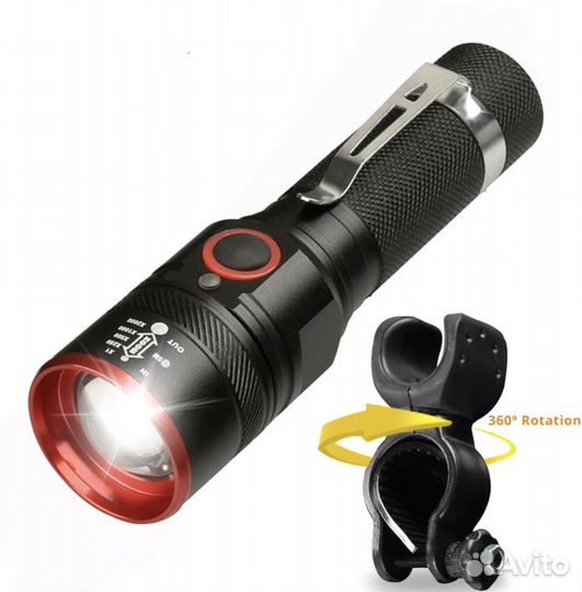 Фонарь с зарядкой usb + держатель (Pocketman)