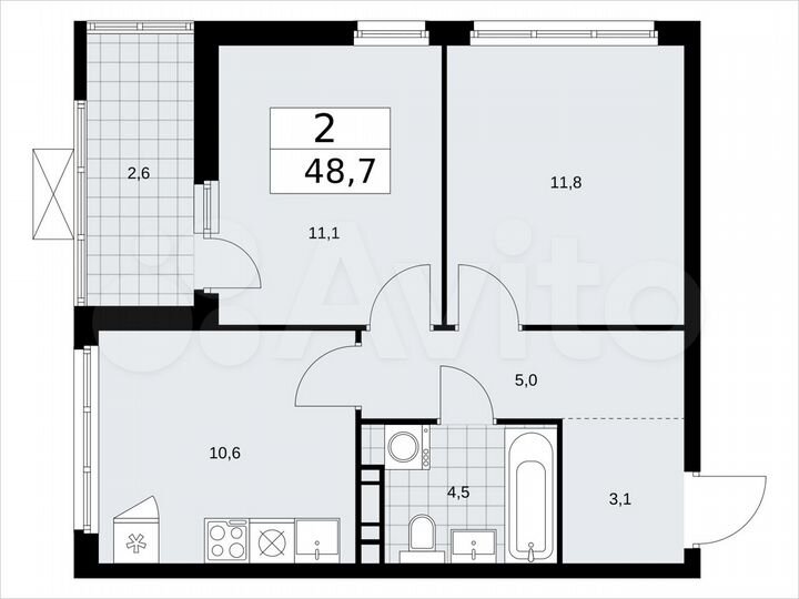 2-к. квартира, 48,7 м², 15/19 эт.