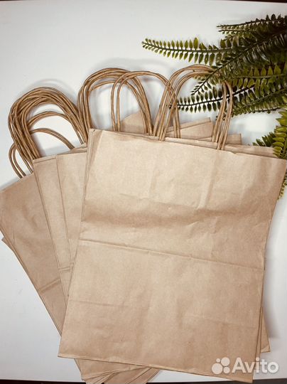 Крафтовые пакеты с кручёными ручками