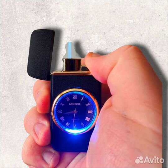 Подарочная газовая оникс (5) зажигалка с часами