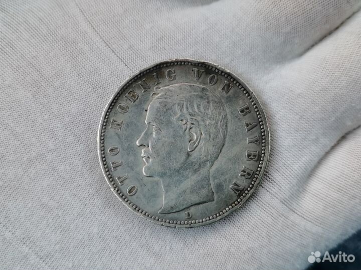 Монета 5 марок 1908 Германия Бавария Австрия