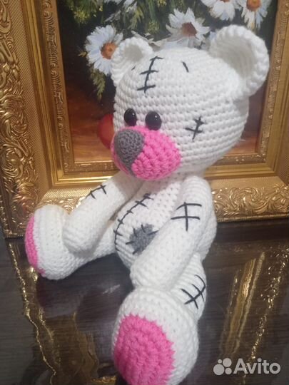 Вязаный белый мишка Тедди / ручная работа