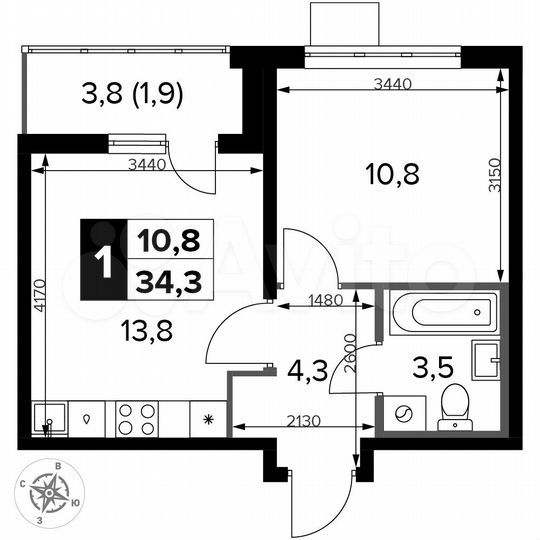 1-к. квартира, 34,3 м², 20/24 эт.