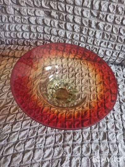 Ваза для фруктов цветное стекло СССР