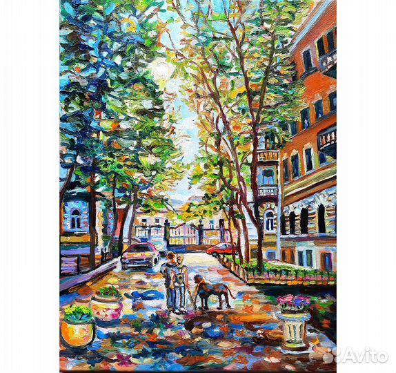 Картина маслом В старом дворике холст 40 на 30см