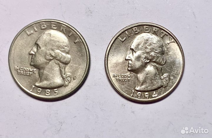 Монеты 25 центов США 1980-1990-е годы, 2 шт