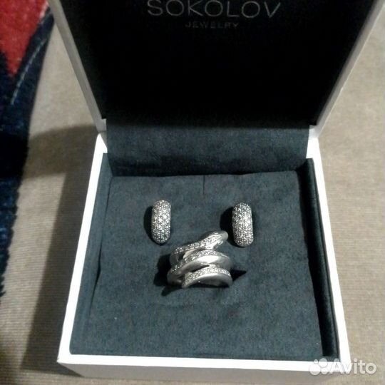 Серебряный комплект кольцо и серьги