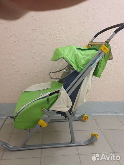 Санки коляска на колёсах Ника