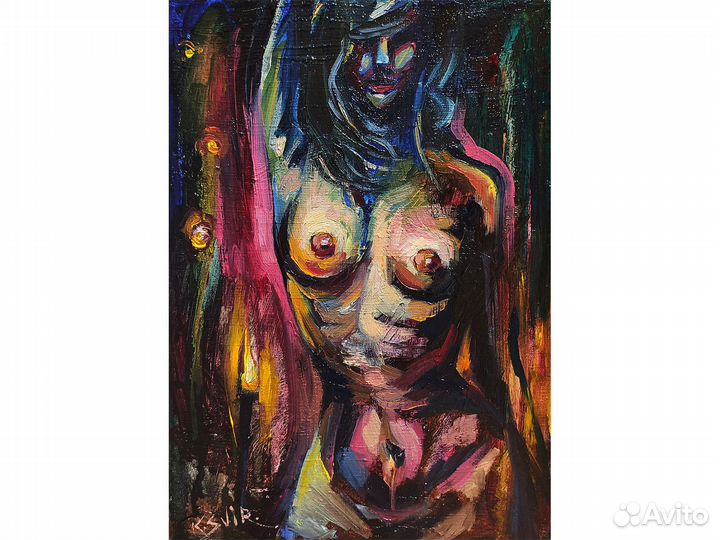 Картина обнажённая девушка маслом на холсте 35х25