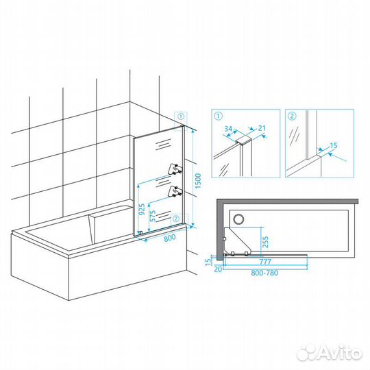 Шторка на ванную стеклянная