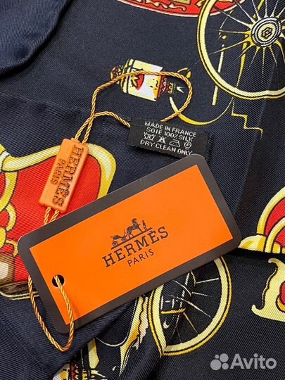 Шелковый платок бандана Hermes черный с красным