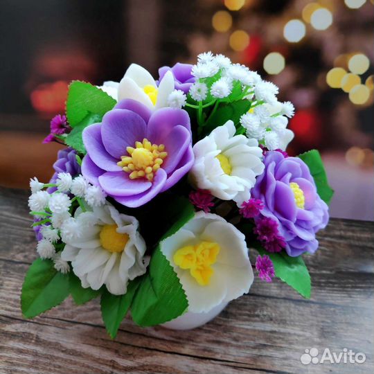 Букет из мыла фиолетово-желтый