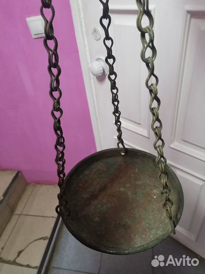 Старинные латунные Весы с Чашей Безмен