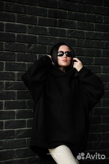 Худи оверсайз теплое с начесом и капюшоном