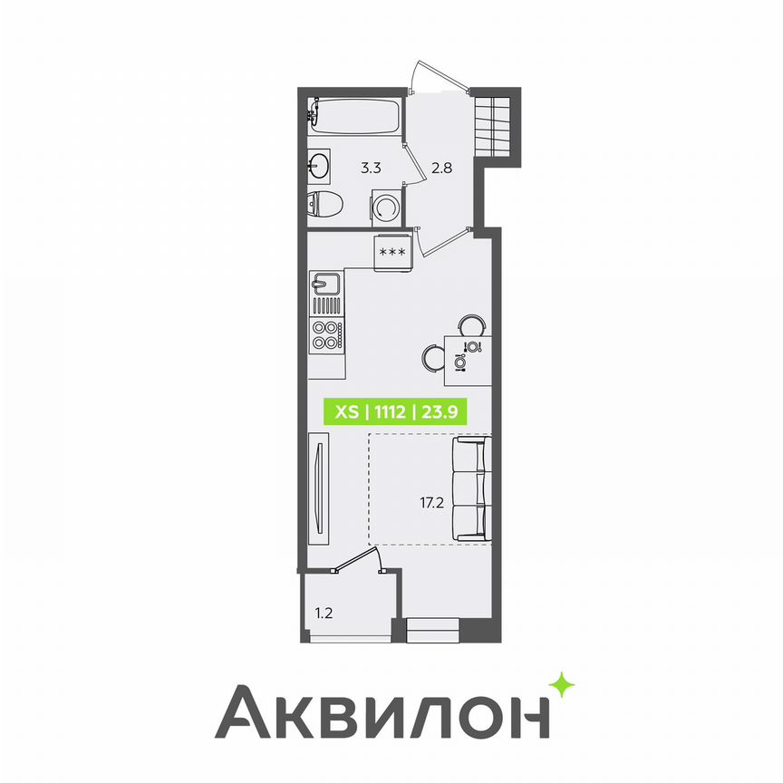 Квартира-студия, 23,9 м², 1/13 эт.