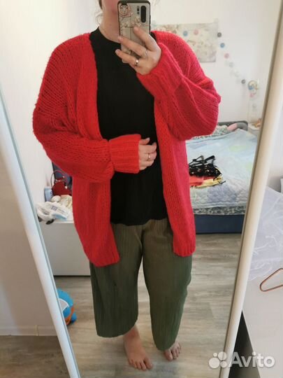 Красный вязаный кардиган, мохер, новый, р 52-56
