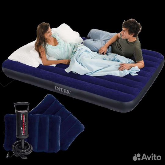 Матрас надувной intex 152*203*25 с подушками и нас