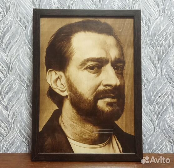 Выжженный портрет, картина на дереве