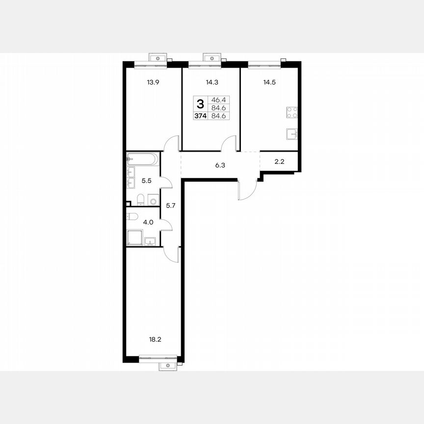 3-к. квартира, 84,6 м², 15/23 эт.