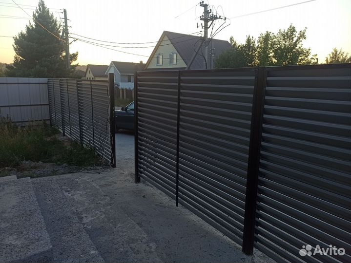 Забор, откатные ворота, навесы, металлоконструкция