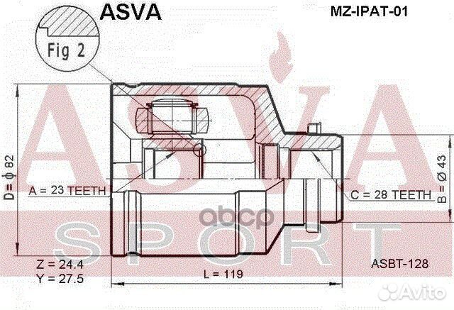 ШРУС внутренний правый 23x43x28 MZ-ipat-01 asva