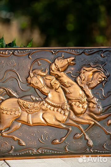 Чеканка медная СССР винтаж Тройка