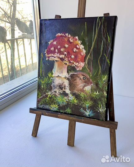 Картина маслом на холсте Мухомор 30х20 см