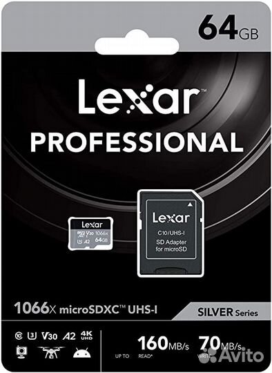 Карта памяти lexar Silver 1066x Micro SD 64GB