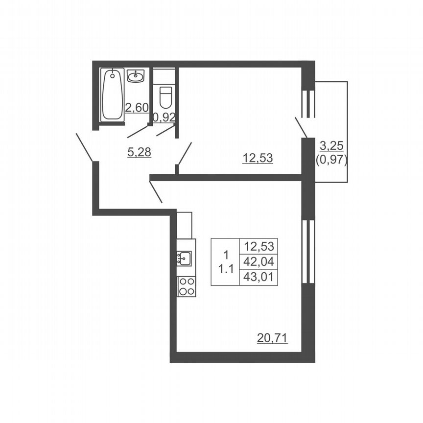 1-к. квартира, 43 м², 16/16 эт.