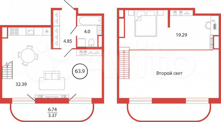 Квартира-студия, 63,9 м², 1/12 эт.