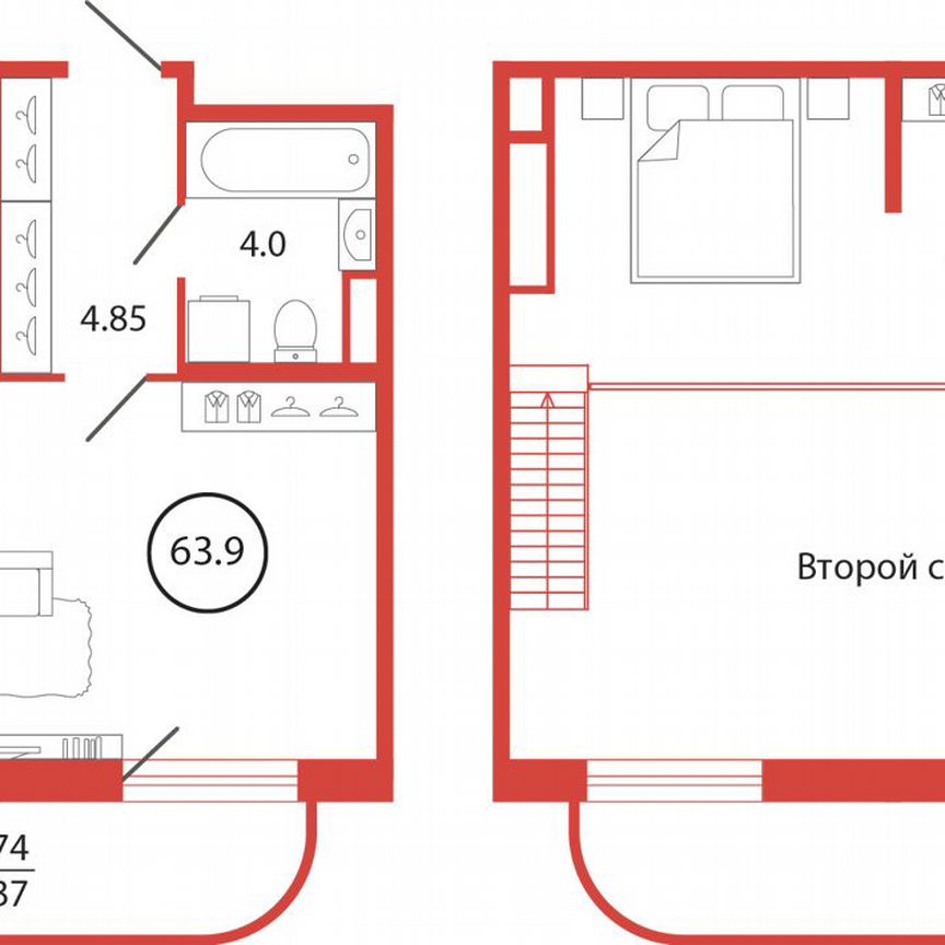 Квартира-студия, 63,9 м², 1/12 эт.