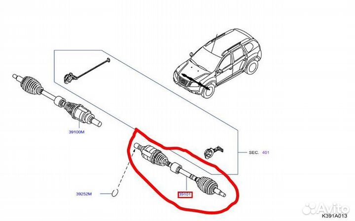 Вал приводной (Полуось) передний левый Nissan