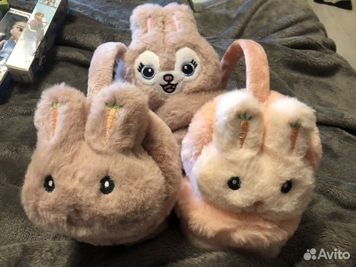 Теплые плюшевые наушники зайчик кошка