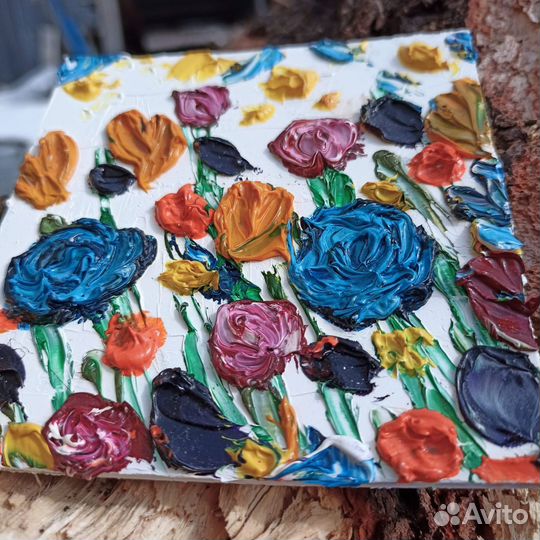 Картина маслом Цветы миниатюра живопись 10*10 см