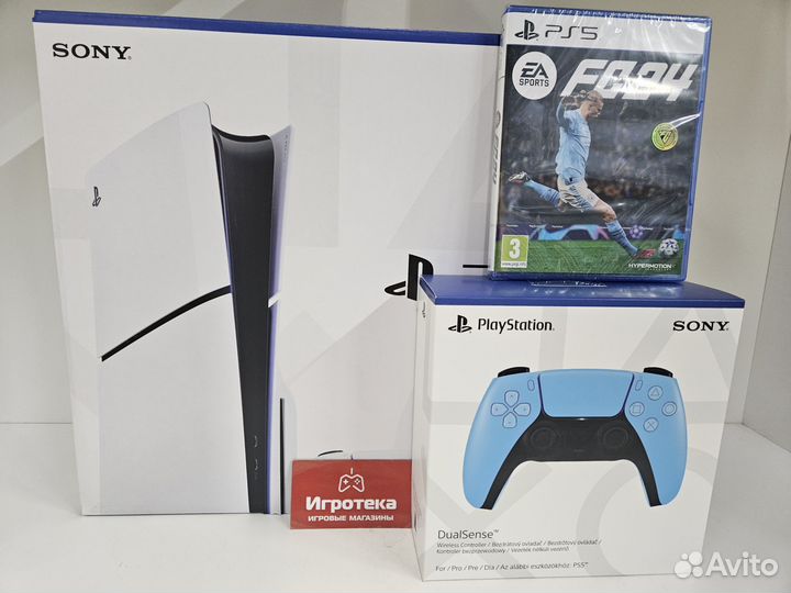 Игровая приставка PS5 Slim+FC24+Dual Sense голубой