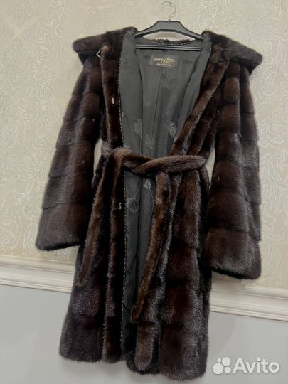 Шуба норковая поперечка Греция с капюшоном