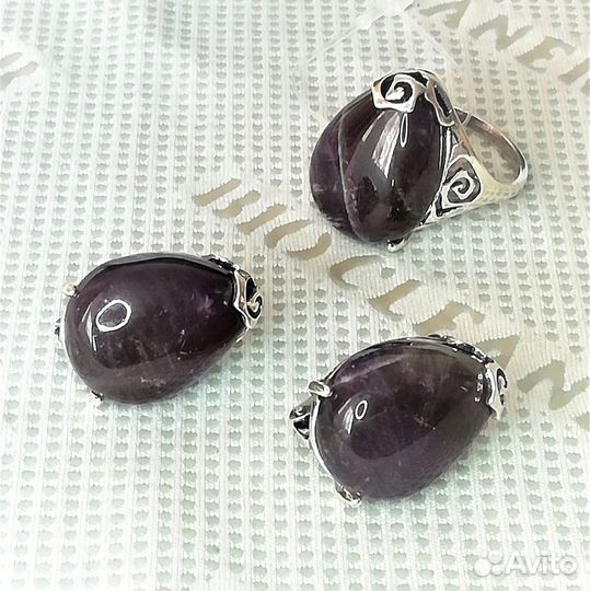 Серьги, кольцо серебрение аметист разм.18,0 С623