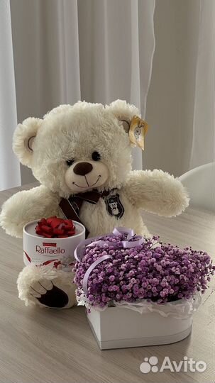 Кайфовый подарок (гипсофила, мишка, конфеты)