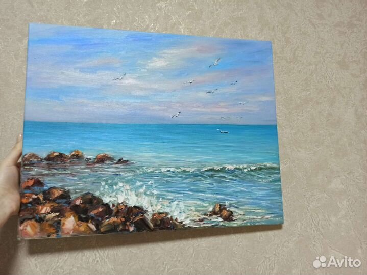 Морской пейзаж маслом картина холст море берег