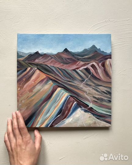 Картина маслом «радужные горы»