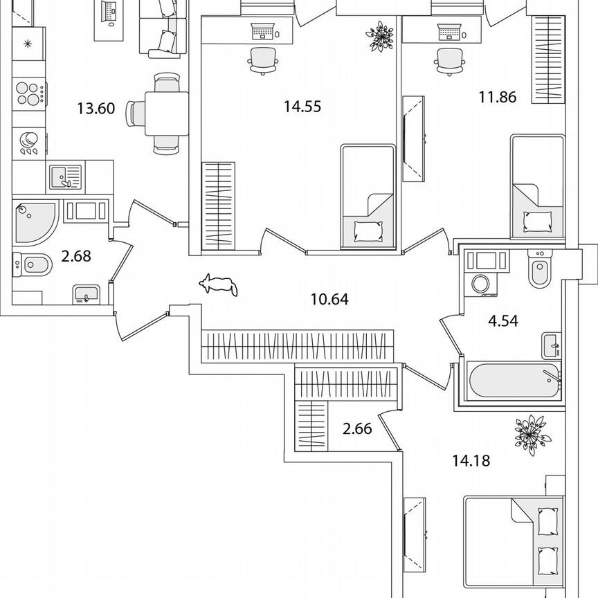 3-к. квартира, 77,3 м², 7/9 эт.