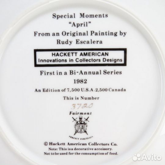 Тарелка Особые моменты: Апрель Фарфор 1982 США
